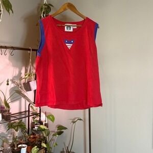 Storybook Knits Red Sleeveless Patriotic Top Stars USA American Flag Tank 2X‎